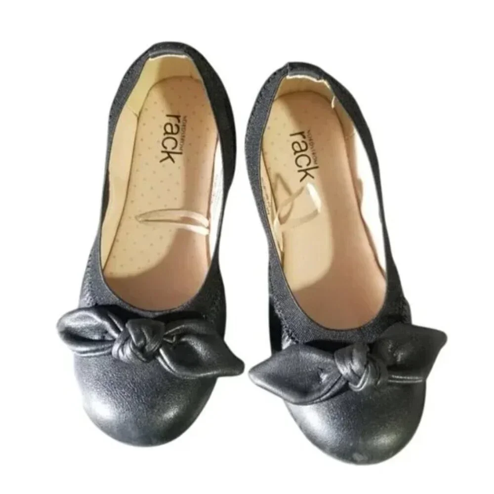 Little girl black bow Nordstrom ballet shoes size 12